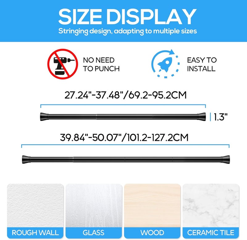 ZipGlo Tension Curtain Rod Black Tension Rod 28 To 48 Inch Spring Curtain Rods Non Slip Tension Rods 1pcs For Windows No Drilling Adjustable Tension Rods of Curtains Window Closet Kitchen Wardrobe - Image 5
